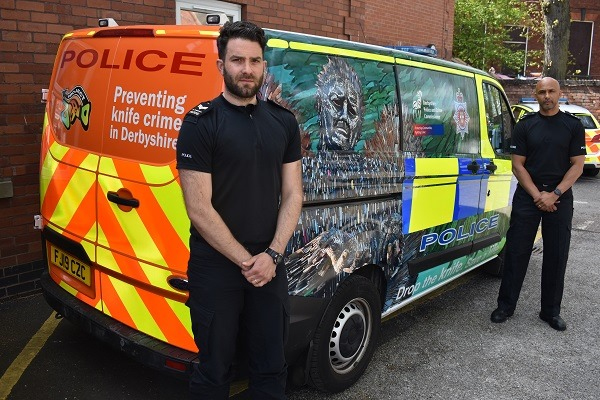 Police van livery knife crime message